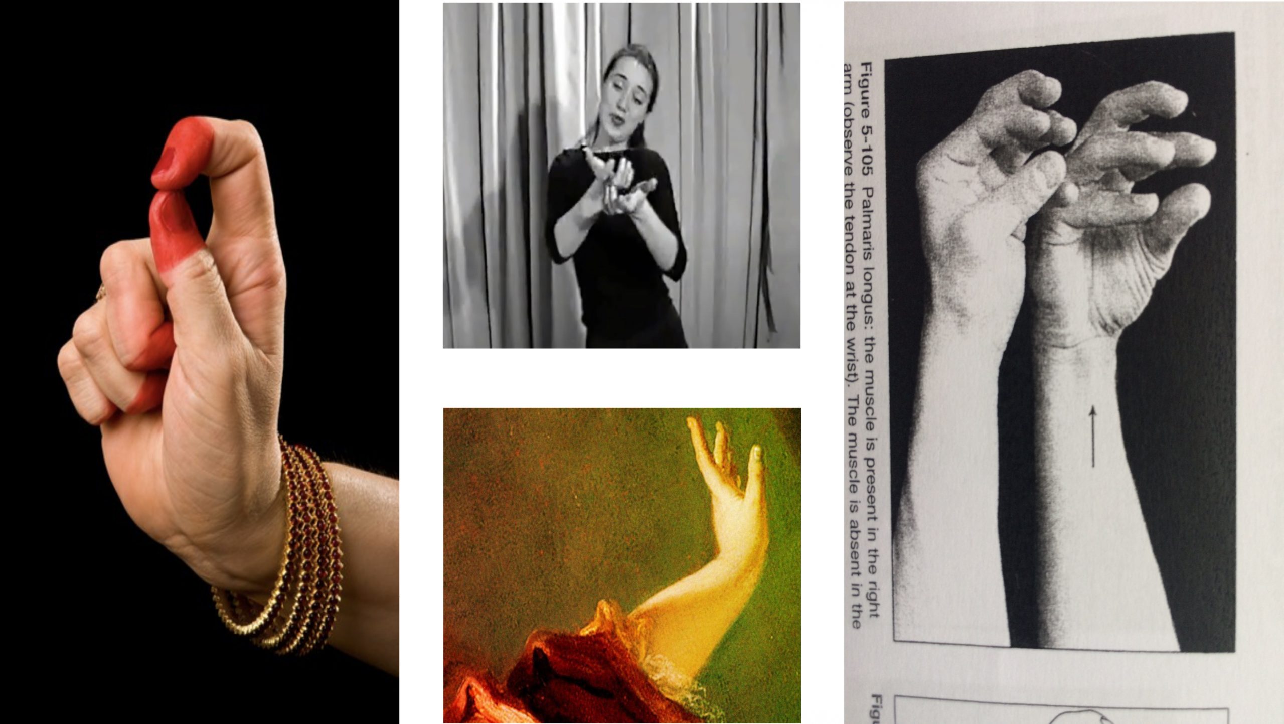 Image collage of different hand gestures, obviously from very different context and eras.