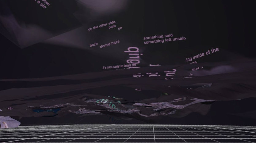 Texts and image layers floating on a dark space